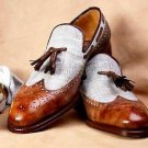 Handmade Men's Leather and Tweed Tassel Loafers Custom Made Fashion Shoes-518