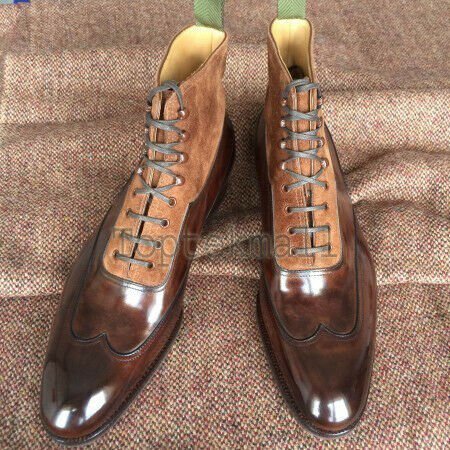 Handmade Men's Leather Ankle High Fashion Formal Wingtip Formal Derby Boots-947