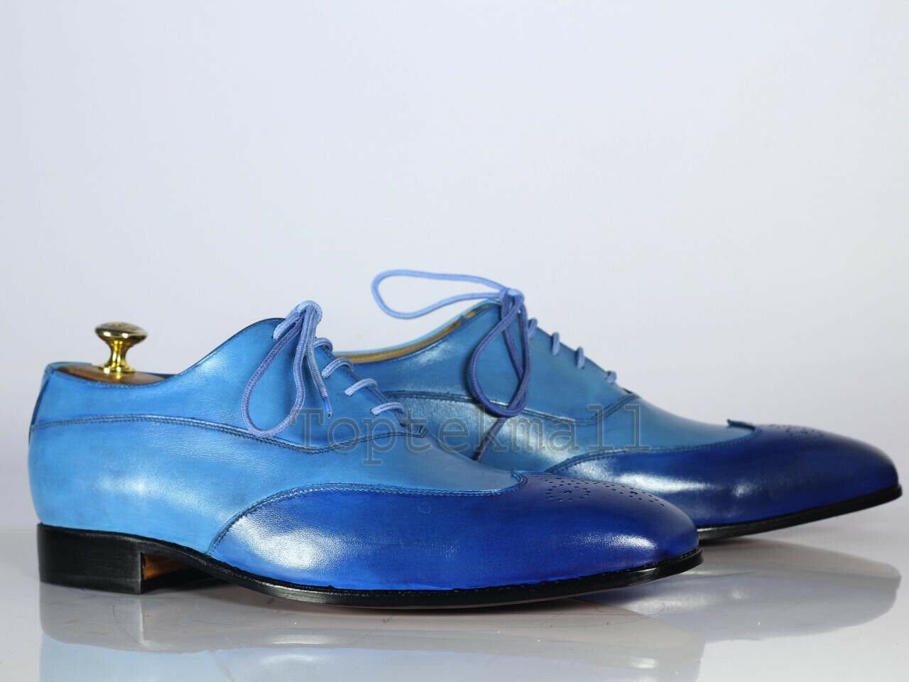 Handmade Men&acirc;��s Leather Oxfords Wingtip Blue  Lace Up Dress Formal Shoes-921