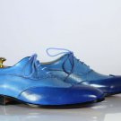 Handmade Men’s Leather Oxfords Wingtip Blue  Lace Up Dress Formal Shoes-921