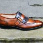 Handmade Men's Leather Super Stylish Tan Patina Monk Style Custom Made Shoes-452
