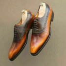 Handmade Men's Leather Patina Two Tone Cognac Oxfords Custom Made Shoes-769
