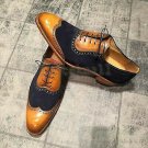 Handmade Men's Leather Custom Fashion Stylish Tan Black Color Dress Shoes-362
