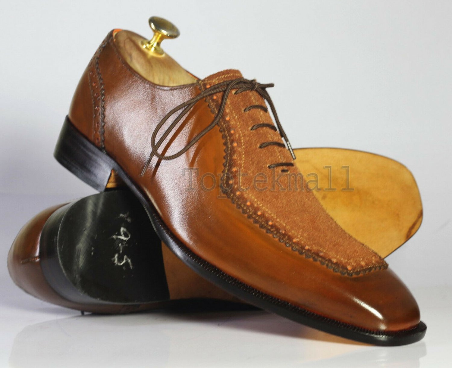 Handmade Men's Leather Oxfords Wingtip Brown Square Toe Suede Stylish Shoes-948