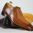 Handmade Men's Leather Oxfords Wingtip Brown Square Toe Suede Stylish Shoes-948