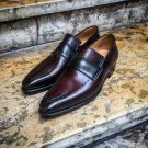 Handmade Men's Leather Brown Patina Classic Loafers Custom Made Dress Shoes-421