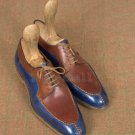 Handmade Men's Leather Oxfords Wingtip Blue Brown Apron Split Toe New Shoes-423