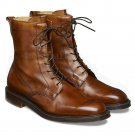 Handmade Men's Leather Genuine Brown Lace Up Marching Oxford Toe Cap Boots-922