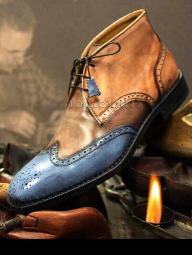 Handmade Men's Leather Multicolor Ankle High Fashion New Dress Lace up Boots-905