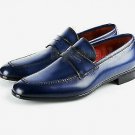 Handmade Men's Leather Blue Patina Classic Loafers Custom made Dress Shoes-761