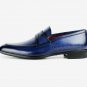 Handmade Men's Leather Blue Patina Classic Loafers Custom made Dress Shoes-761