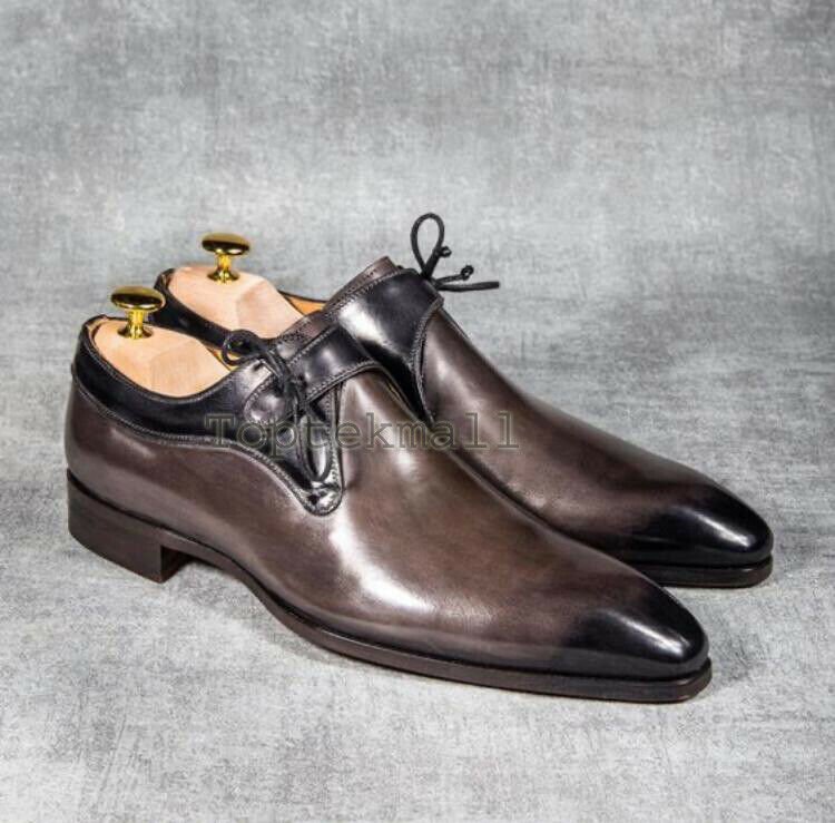 Handmade Men's Leather Wingtip Oxfords Patina Super Stylish Casual Shoes-862