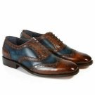 Handmade Men's Leather Oxfords Brown Patina Lace up Two Tone Brogue Shoes-885