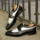 Handmade Men's Leather Black And White Spectators Oxfords Custom Made Shoes-823