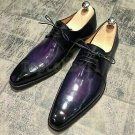 Handmade Men's Leather Purple Patina Lace Up Oxford Custom Dress Shoes-189