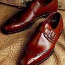 Handmade Men's Leather Brown Single Buckle Monk Straps Formal Stylish Shoes-936
