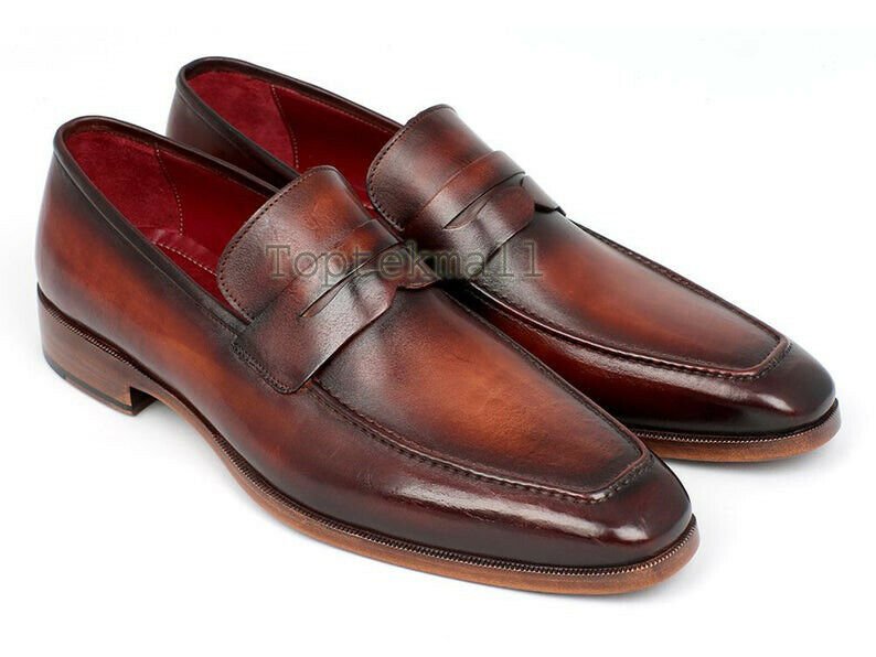Handmade Men's Leather Wingtips Two Tone Loafers Slip Ons Custom Brown Shoes-787