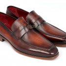 Handmade Men's Leather Wingtips Two Tone Loafers Slip Ons Custom Brown Shoes-787