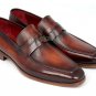 Handmade Men's Leather Wingtips Two Tone Loafers Slip Ons Custom Brown Shoes-787