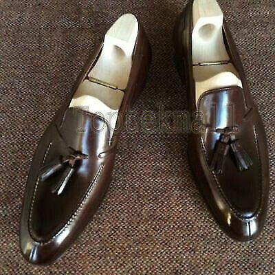 Handmade Men's Leather New Brown Classic Tassel Loafers Custom made Shoes-768