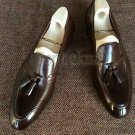 Handmade Men's Leather New Brown Classic Tassel Loafers Custom made Shoes-768