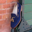 Handmade Men's Leather Blue Suede Tassel Loafers Custom Made Slip on Shoes-522