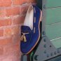 Handmade Men's Leather Blue Suede Tassel Loafers Custom Made Slip on Shoes-522
