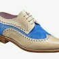 Handmade Women's Leather White & Blue Suede Oxford Brogue Wingtip Shoes-908
