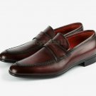 Handmade Men's Leather Ox Blood Patina Classic loafers and Slip Ons shoes-529