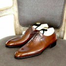 Handmade Men's Leather Oxfords Brown Wingtip One Piece Lace-Up Shoes-932
