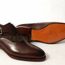 Handmade Men's Leather & Suede Plain Formal Single Monk Buckle Strap Shoes-582