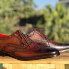 Handmade Men's Leather Oxford Custom Wingtip Brown Lace up New Fashion Shoes-785