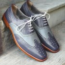 Handmade Men's Leather Oxfords Two Tone Blue Classic Whole cut  custom shoes-903