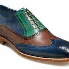 Handmade Men's Leather Oxfords New Stylish Blue Brown Brogues Wingtips Shoes-764