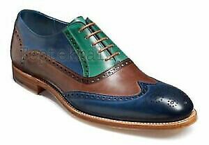 Handmade Men's Leather Oxfords New Stylish Blue Brown Brogues Wingtips Shoes-764