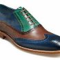 Handmade Men's Leather Oxfords New Stylish Blue Brown Brogues Wingtips Shoes-764