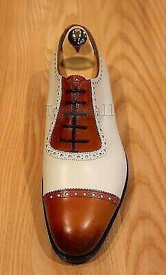 Handmade Men's Leather Latest Two Tone Brown & White Oxfords Spectator Shoes-318