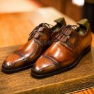 Handmade Men's Leather Oxfords Wingtip Cognac Brogue Lace Up Dress Shoes-892