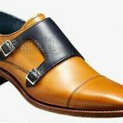 Handmade Men's Leather Genuine Tan & Blue Two Tone Double Monk Toe Cap Shoes-930