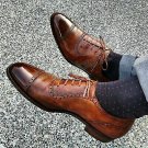Handmade Men's Leather Oxfords Pointed toe Lace up Brogues Wingtip Shoes-355