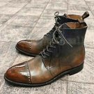Handmade Men's Leather Tan Patina Ankle High Boots Formal Men Custom Boots-741