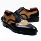 Handmade Men's Leather Oxfords Brogue Beige Black Combo Top Quality Shoes-825