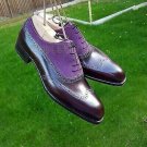 Handmade Men's Leather Purple brown Brogue Shoes, Oxford Formal Dress Shoes-230
