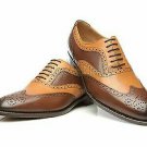 Handmade Men's Leather Brown And Tan Formal Wingtip Oxfords Custom Shoes-784