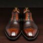 Handmade Men's Leather Oxfords Simple Brogue Lace Up Shaded Wingtip Shoes-350