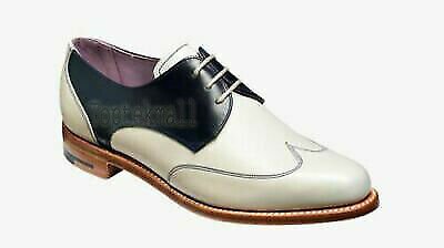 Handmade Women's Leather Two Tone White & Black Wingtip Derby Shoes-911
