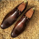 Handmade Men's Leather Brown Patina Loafer & Slip Ons Custom Made New Shoes-966