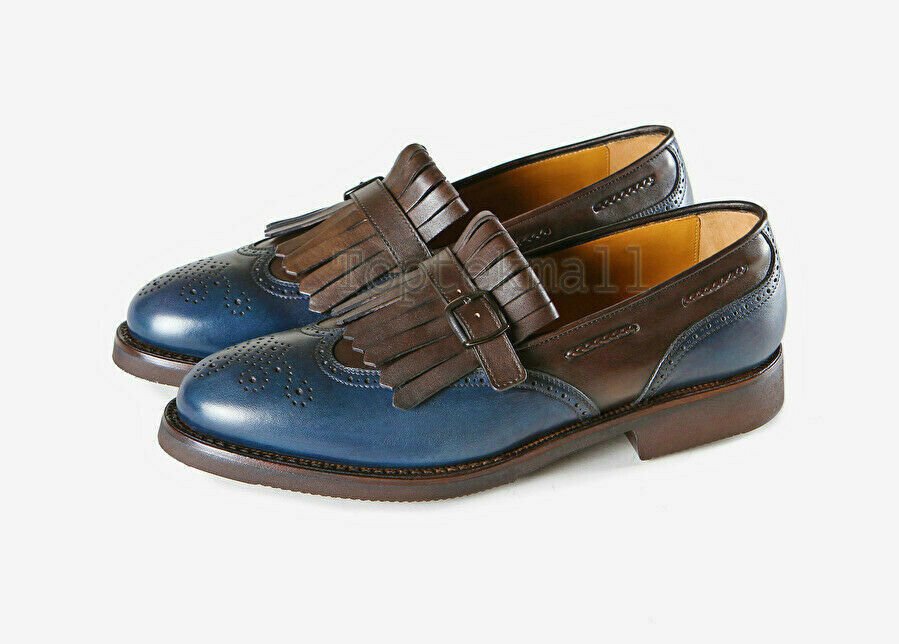Handmade Men's Leather Two Tone Patina Classic Loafers for men custom shoes-864