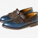 Handmade Men's Leather Two Tone Patina Classic Loafers for men custom shoes-864