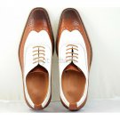 Handmade Men's Leather Two Tone Brogues Brown & White Oxfords Custom Shoes-830